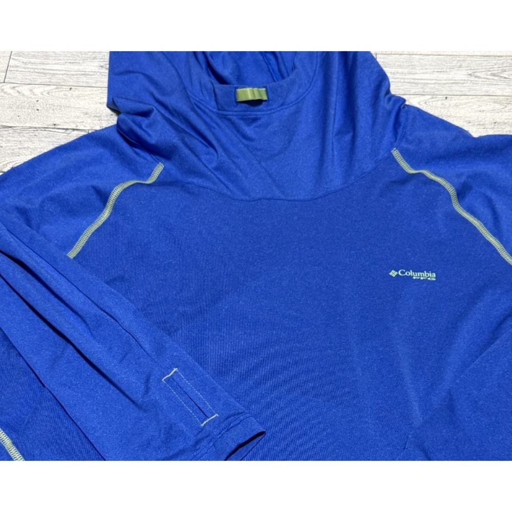 Columbia Tamiami Heather Knit Hoodie Womens Large Blue UPF 50 Sun Shirt